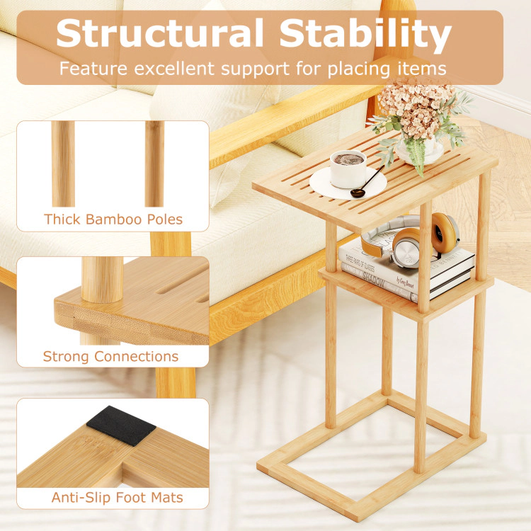 Hivvago Side Table Set of 2 with Storage Shelves and Bamboo Construction