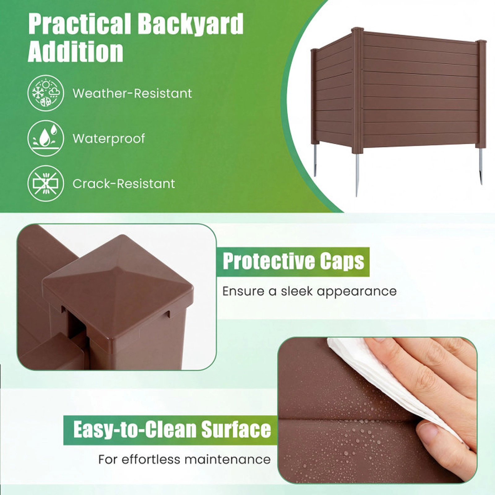 SUGIFT Set of 2 48 x 38-in Brown 3-Panel Air Conditioner Fence Outdoor Privacy Screen with Ground Stakes