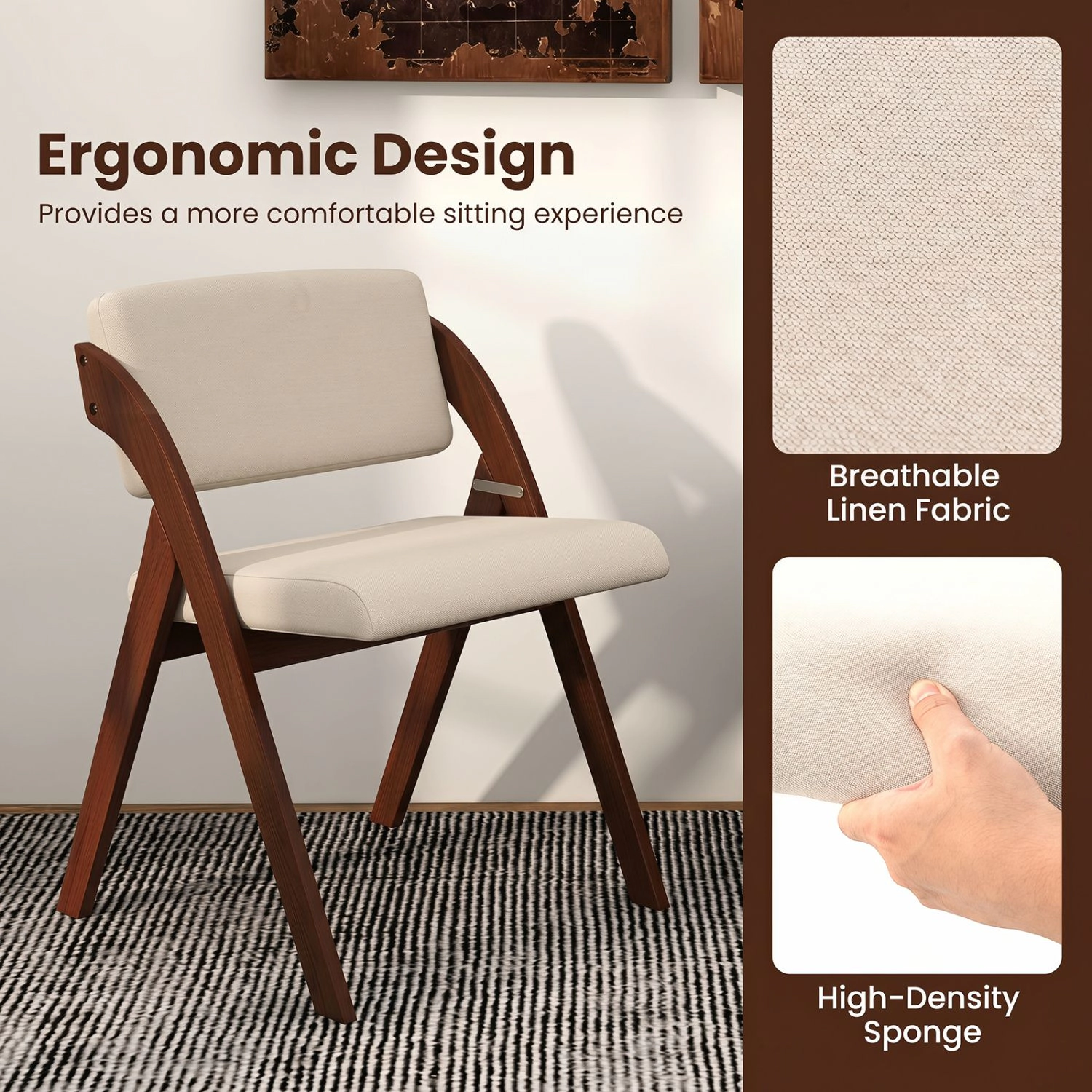 SlickBlue Unisex Set of 2 Folding Dining Chairs with Rubber Wood Legs