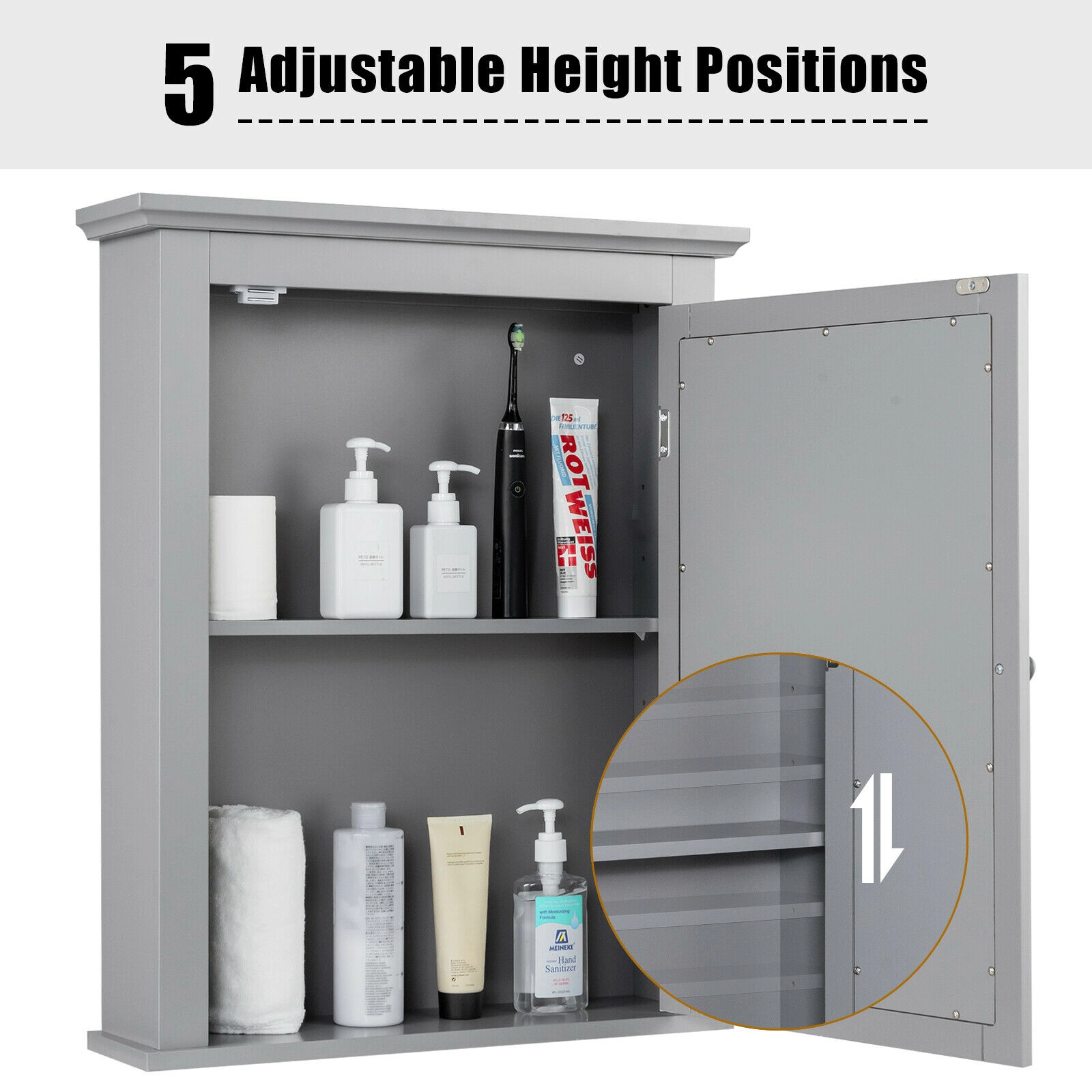 SUGIFT Mirrored Door Waterproof Adjustable Shelves MDF Bathroom Medicine Cabinet 22-in x 6-in x 27.5-in 11-lb Gray