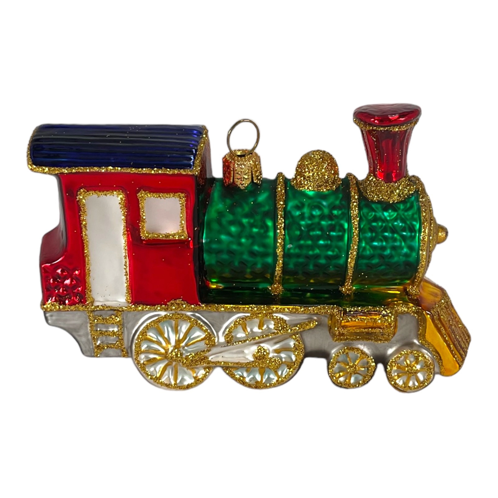 Pinnacle Peak Trading Company Red and Green Train Locomotive Polish Glass Christmas Tree Ornament Decoration