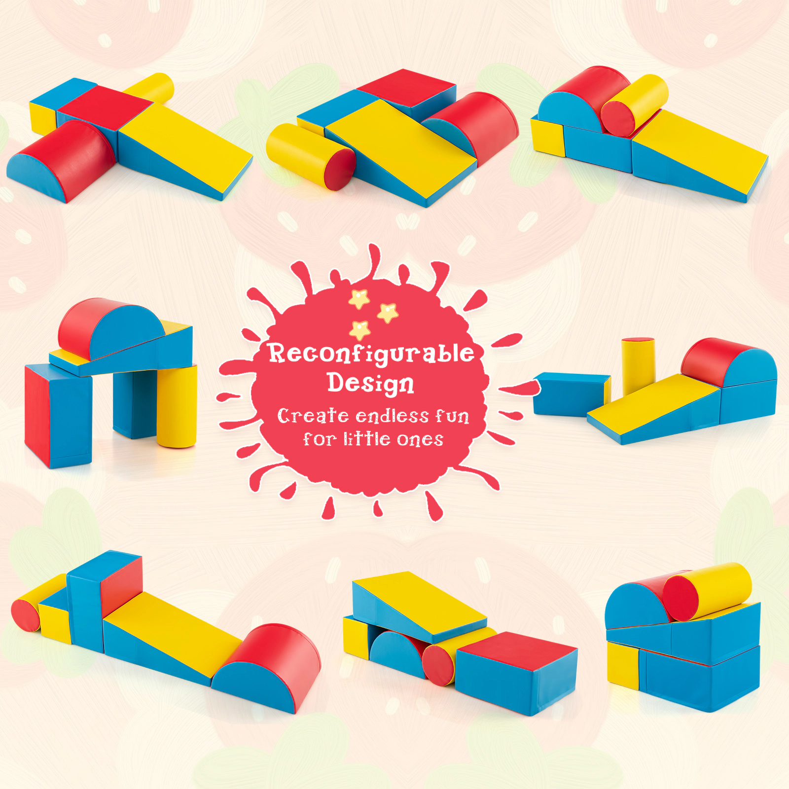 5-Piece Toddler Climbing Toys Indoor Foam Play Gym Climber Set Soft Crawl Course Zippered PU Covers Red