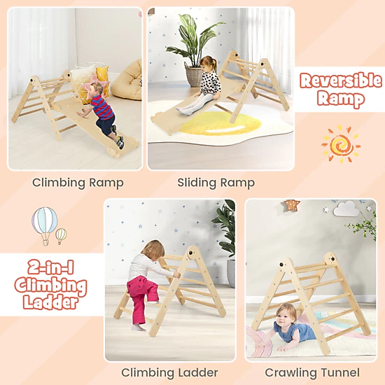 LJG 3-in-1 Climbing Set Foldable and Adjustable Kids Triangle Set