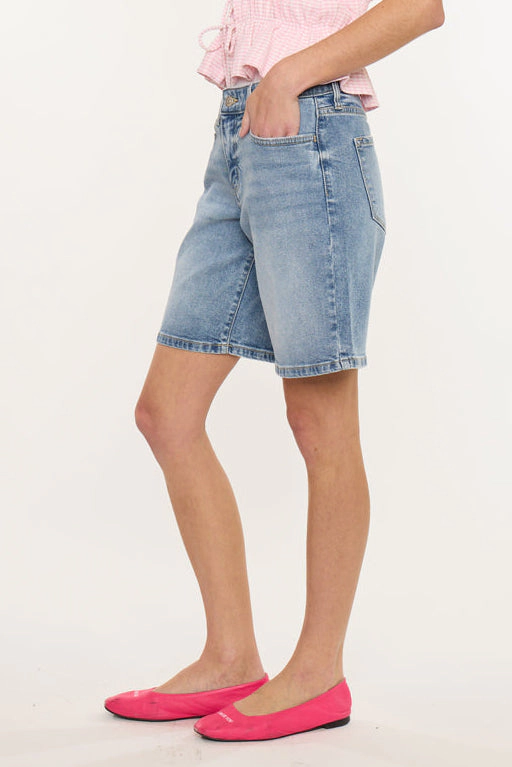 Kancan Women's Essentials Mid Rise Bermuda Denim Shorts Margo