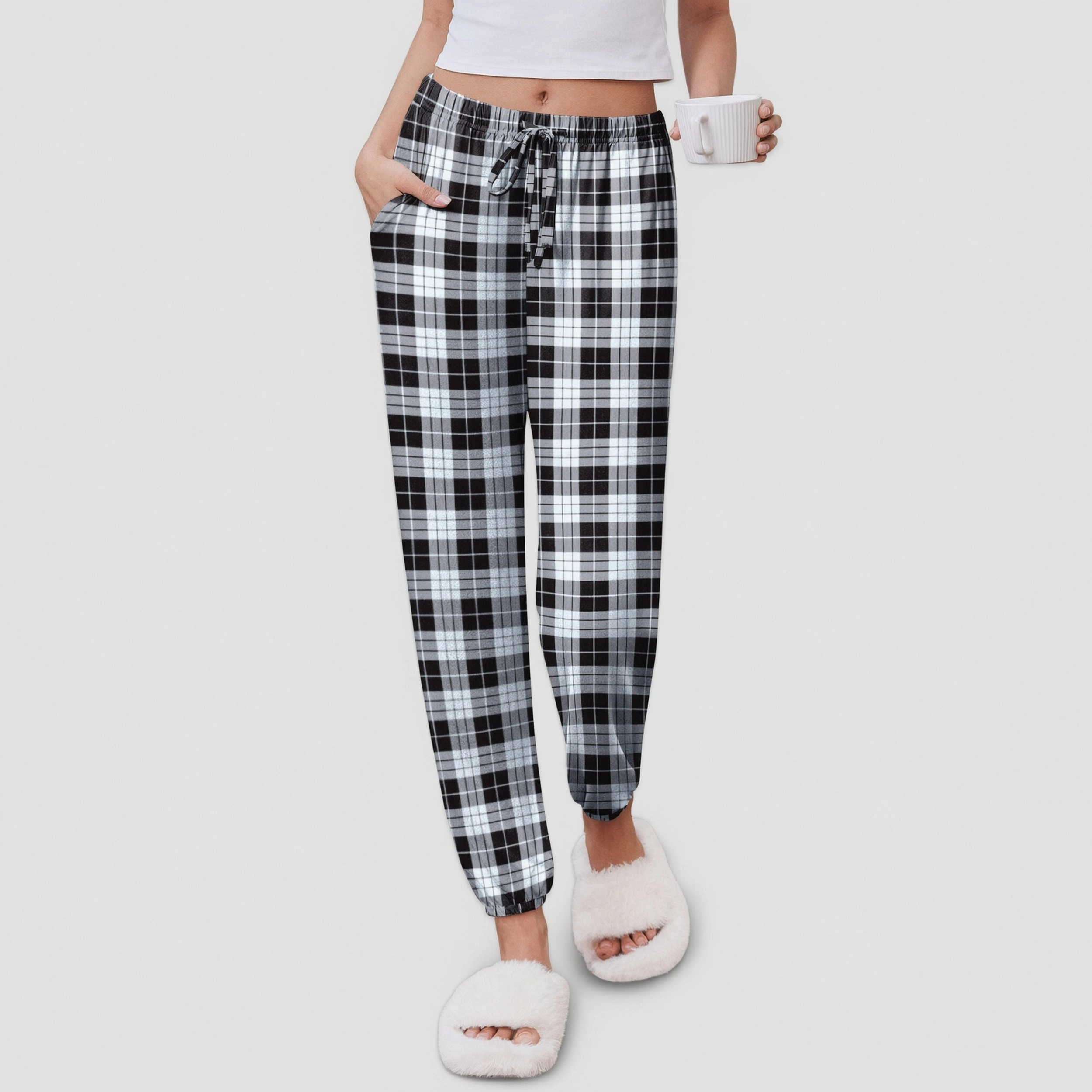 Ekouaer Womens Jogger Pajamas Pants Comfy Long Lounge Bottom Drawstring Elastic Waist Sleep