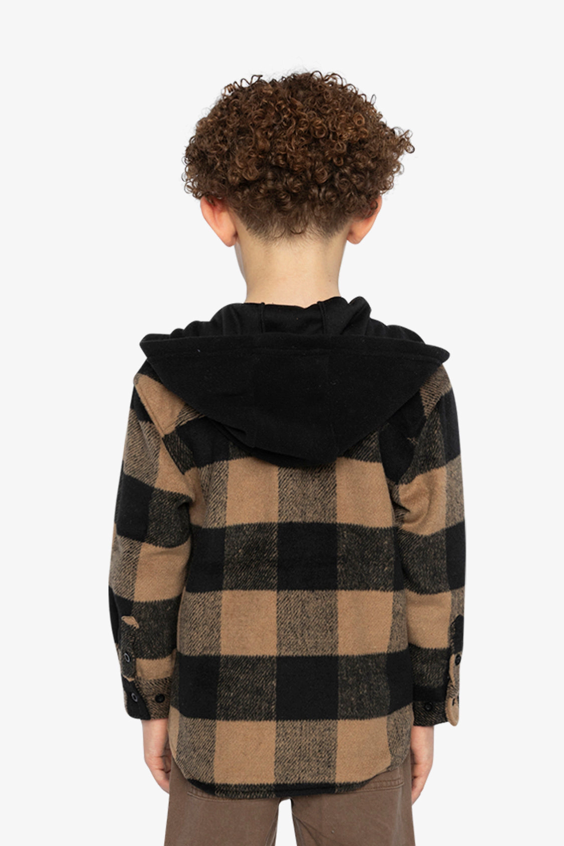 Deux par Boys Plaid Flannel Button Front Shirt with Fleece Hood and Chest Pockets