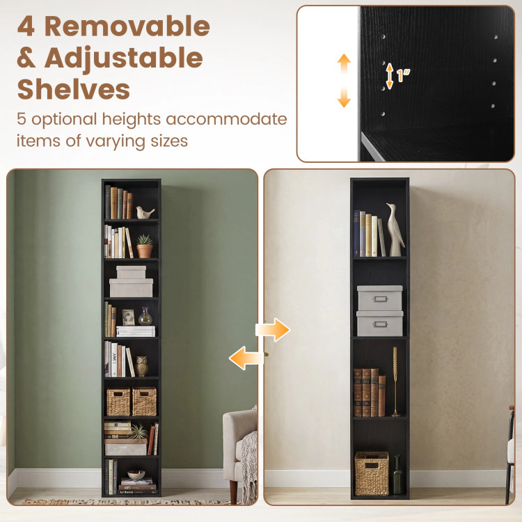 Hivvago 8-Tier Narrow Bookshelf with 4 Adjustable Shelves and Storage Cubes