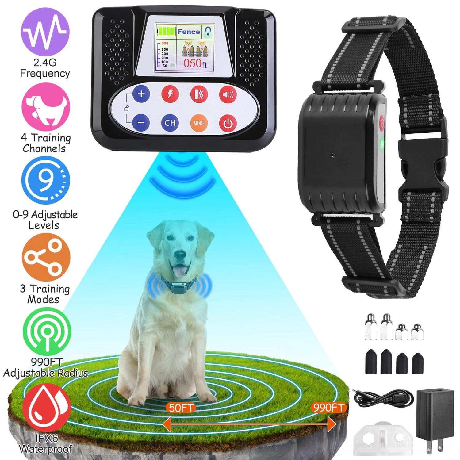 GBruno 2-in-1 Wireless Dog Fence Training Collar