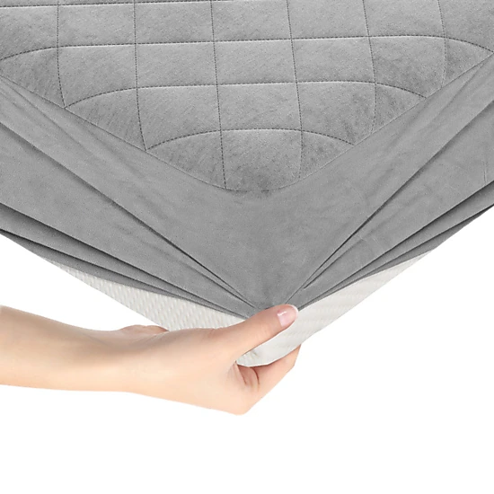SUGIFT Breathable Velvet Polyester Mattress Topper Protector Queen 80 x 60-in Gray Non-Slip Bottom 16-in Deep Pocket