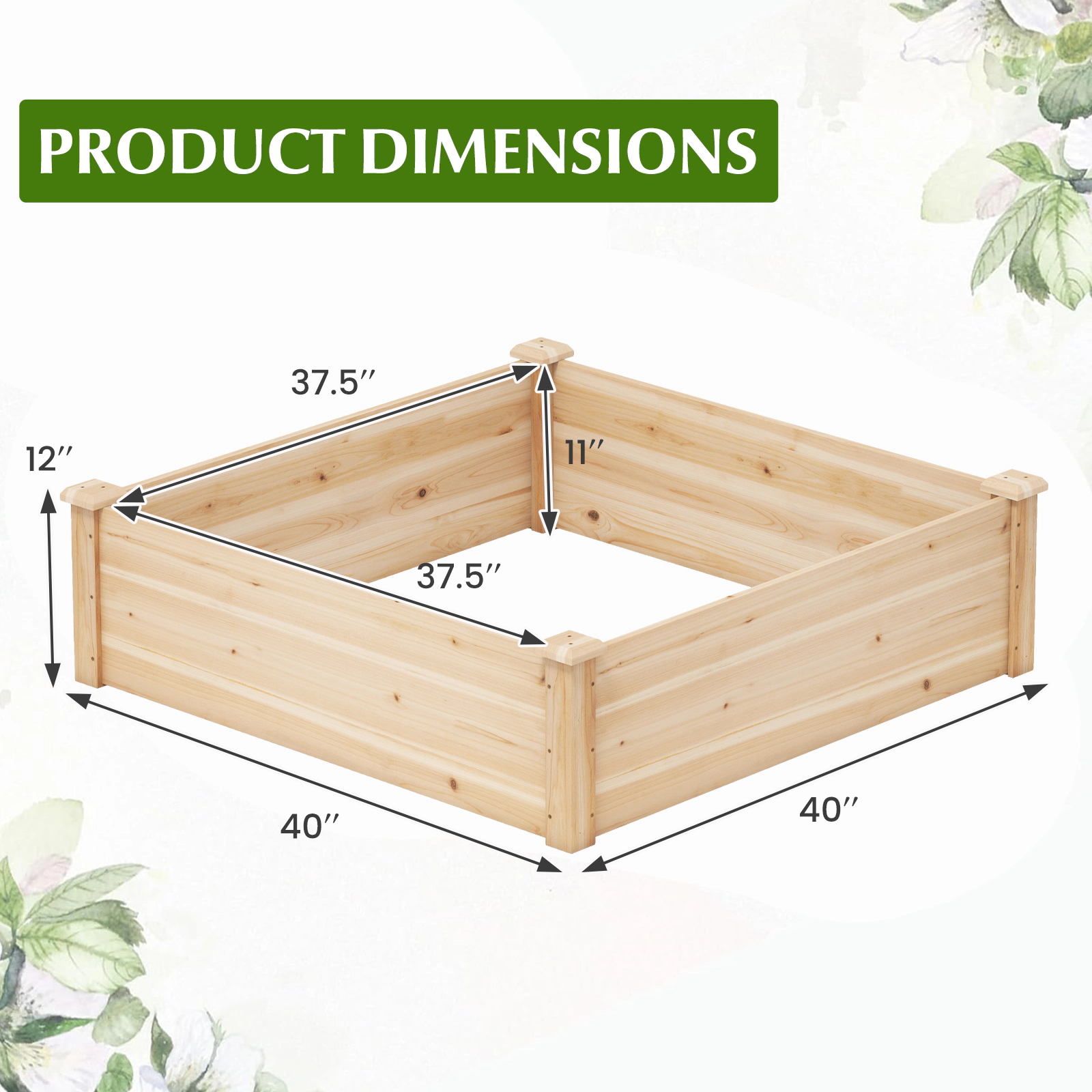 LJG 40" x 40" Outdoor Wood Raised Garden Bed