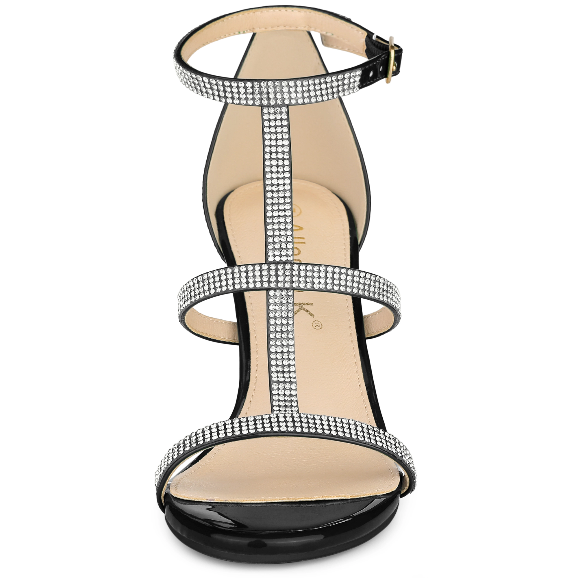 BLISSFUL STEP Women's Rhinestone Ankle Strap Stiletto High Heel Sandals