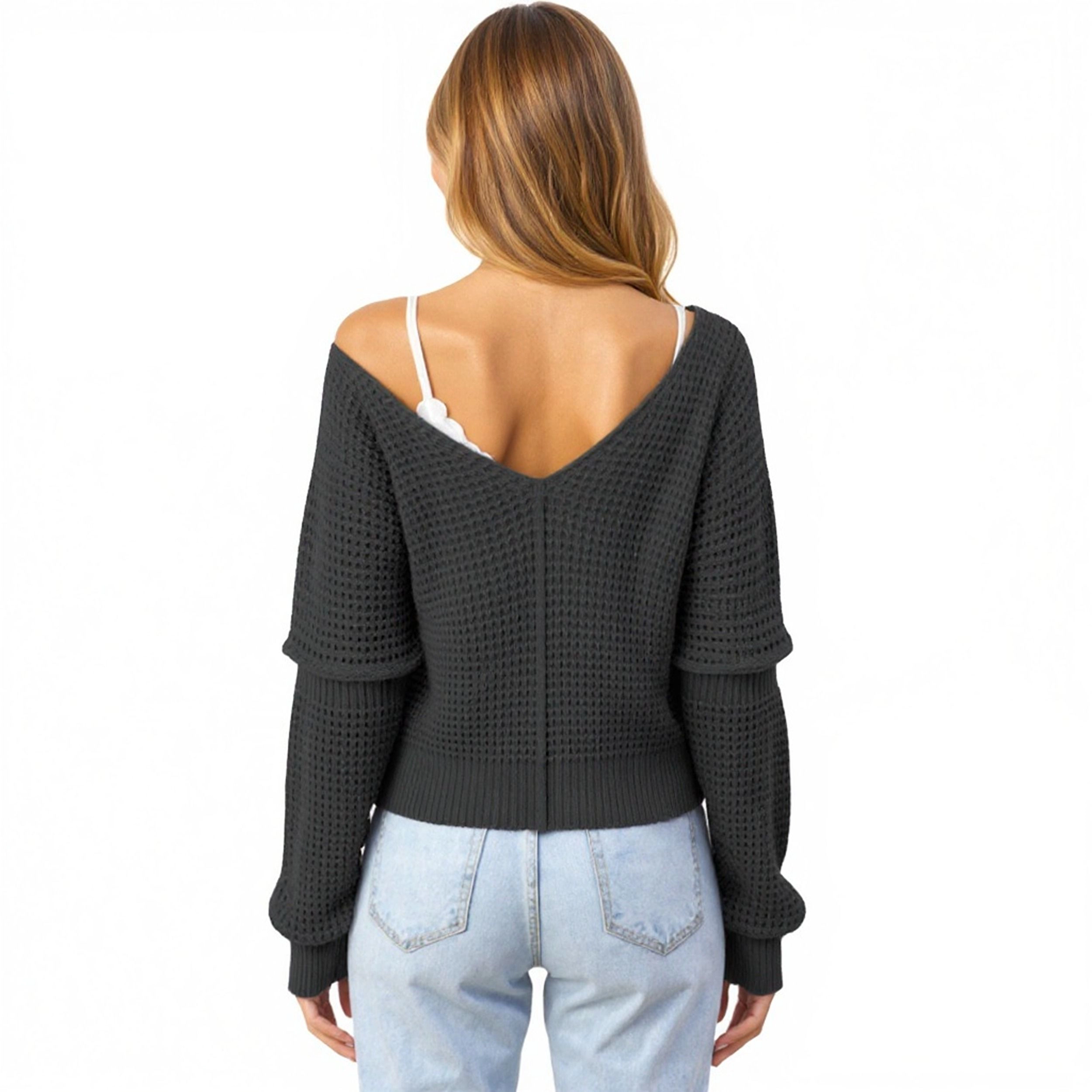 Anna-Kaci Women's Long Sleeve Waffle Knit Pullover Sweater with Relaxed Fit
