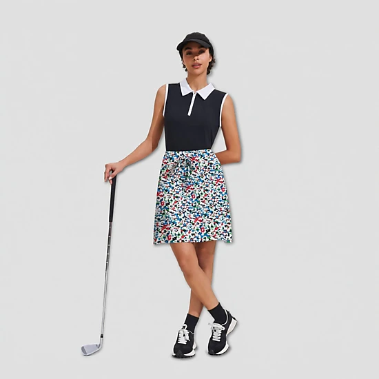 Pinspark Womens Cute Pink Floral A-Line Skirts Tie Waist Casual Golf Summer Skirt
