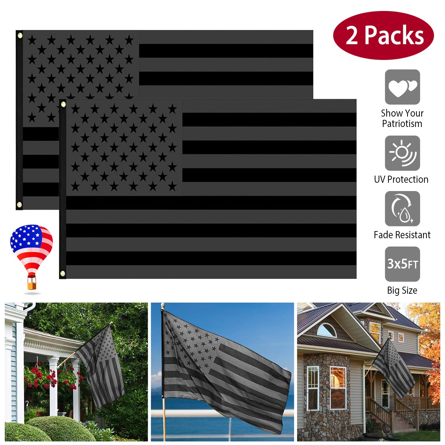 IMounTEK Unisex Polyester All Black American Flag