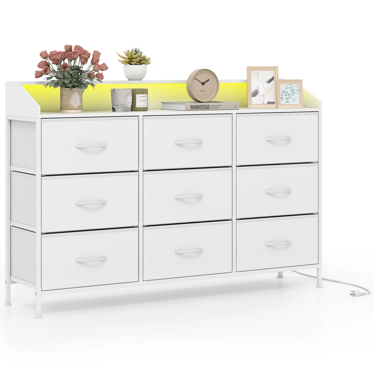 LJG Storage Organizer with LED Lights and 9 Fabric Drawers