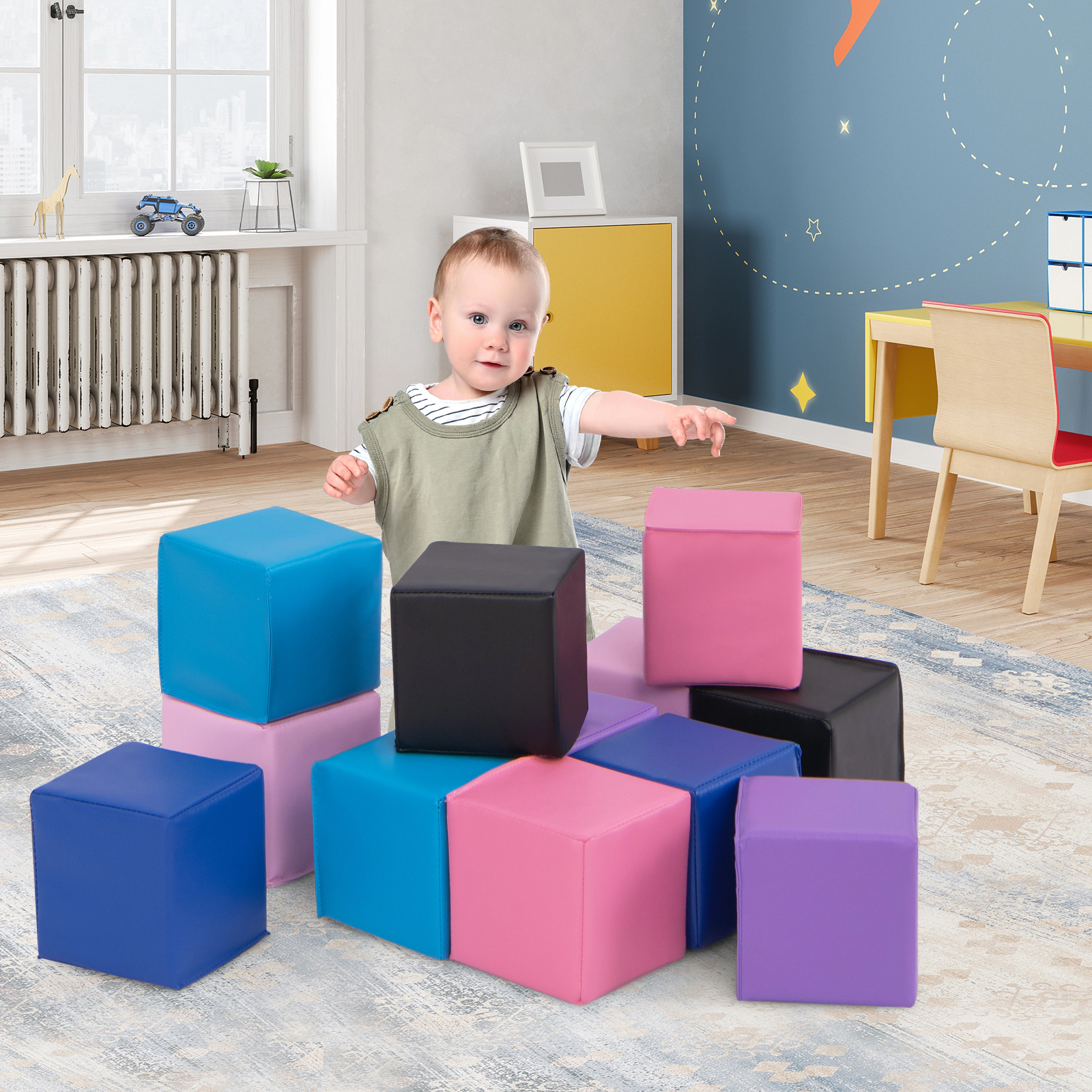LJG 12 Pieces Soft Foam Building Blocks Climbing Foam Cubes Set for Kids