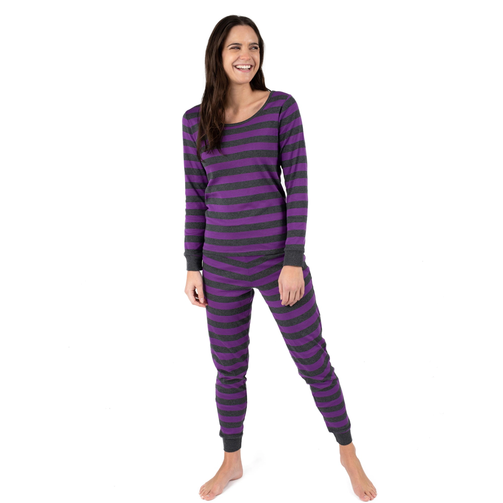 Leveret Womens 2-Piece Purple Striped Cotton Snug Fit Pajama Set