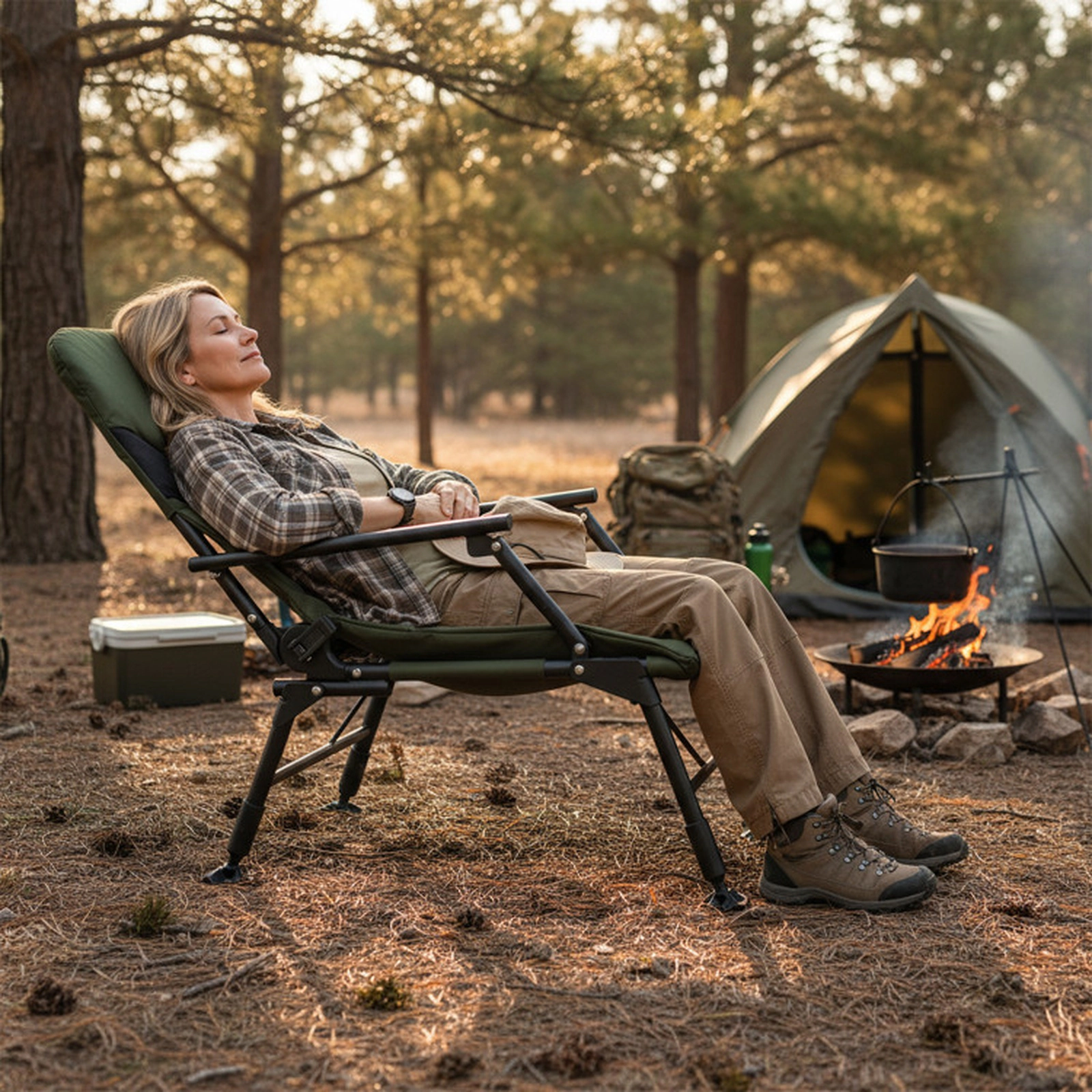 SUGIFT Green Oversized Reclining Fishing Chair with 5-Level Backrest 24-in W 31.5-in D 330-lb Chair Capacity