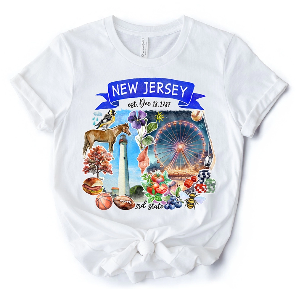 OrnamentallyYou Unisex Artistic New Jersey State Themes And Landmarks T-Shirt