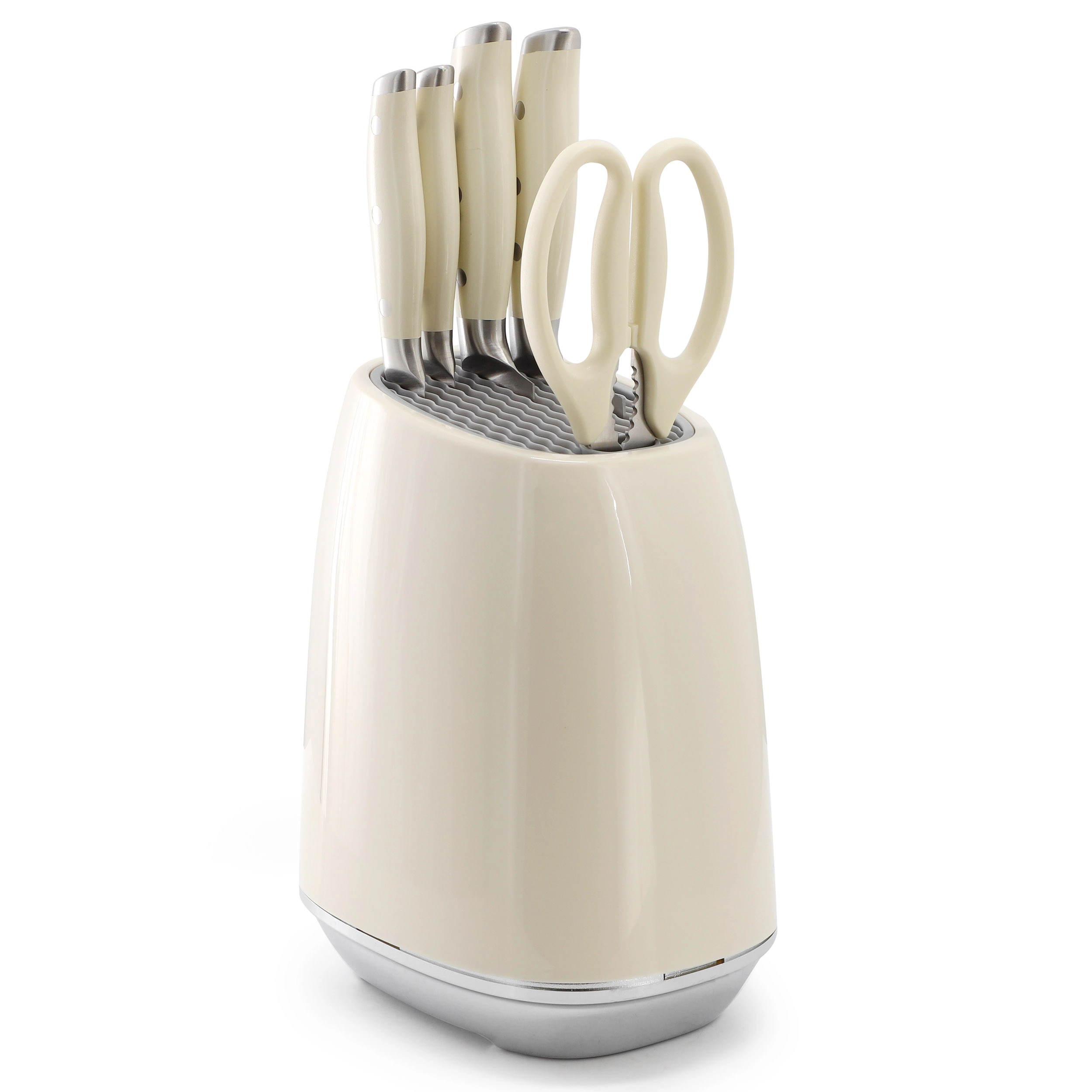 Oster Deaton 6 Piece Cutlery Set and Storage Block in Off-White