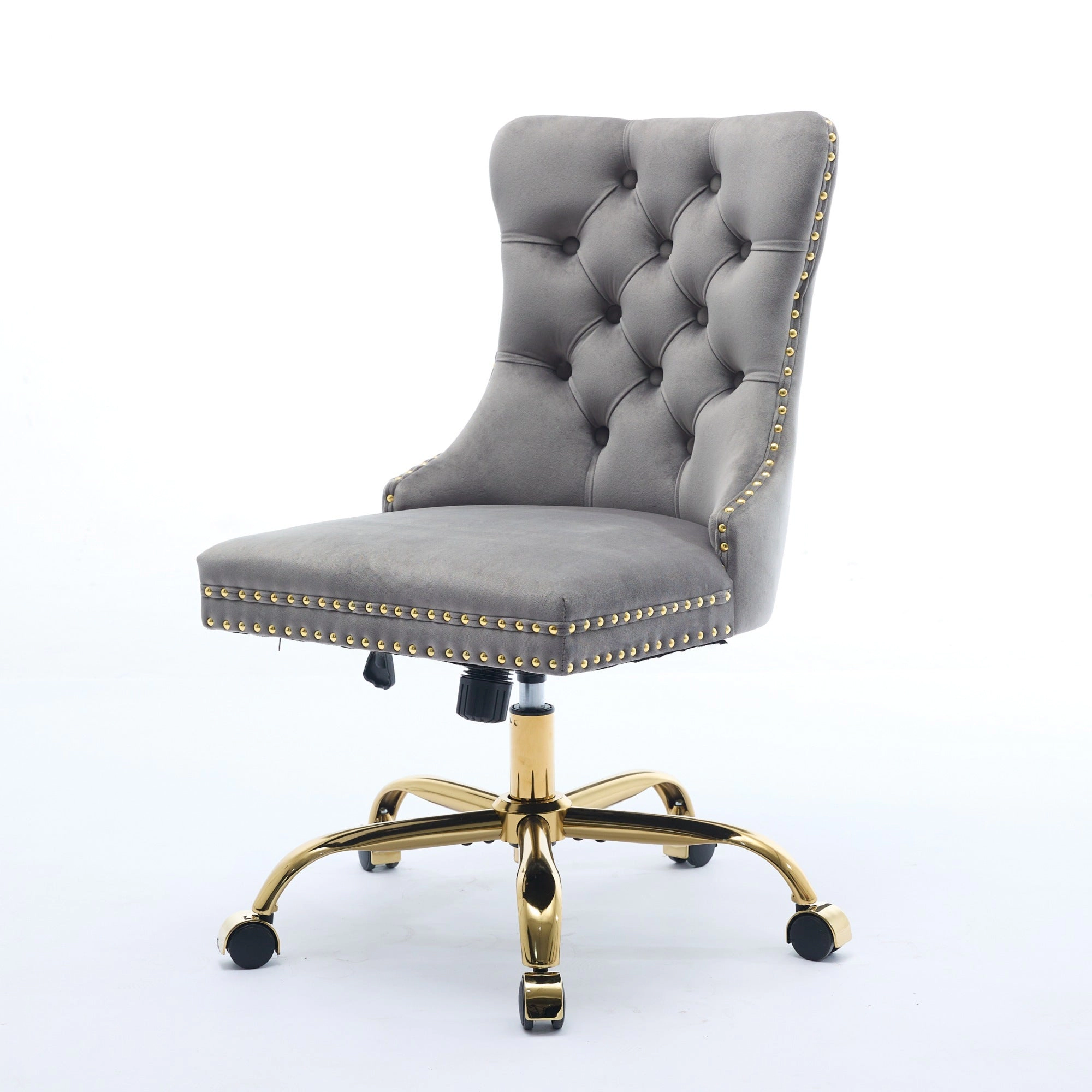 Platinum-Level Office Chairs Gray Velvet Tufted Office Chair, Modern Swivel Study Chair