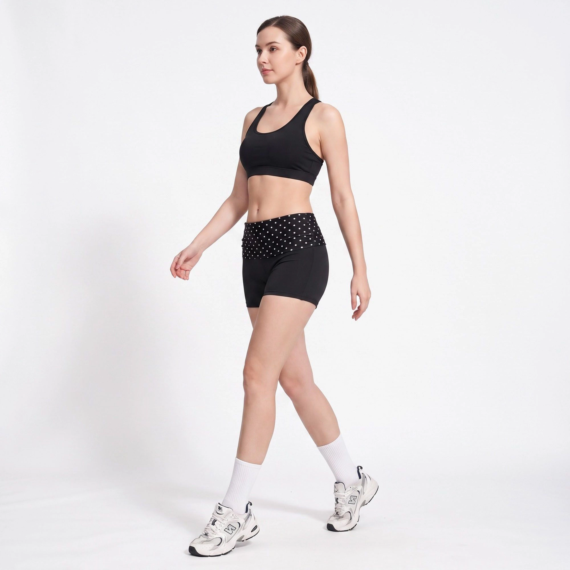 Anna-Kaci Women's Polka Dot Foldover Waist Fitted Athletic Shorts