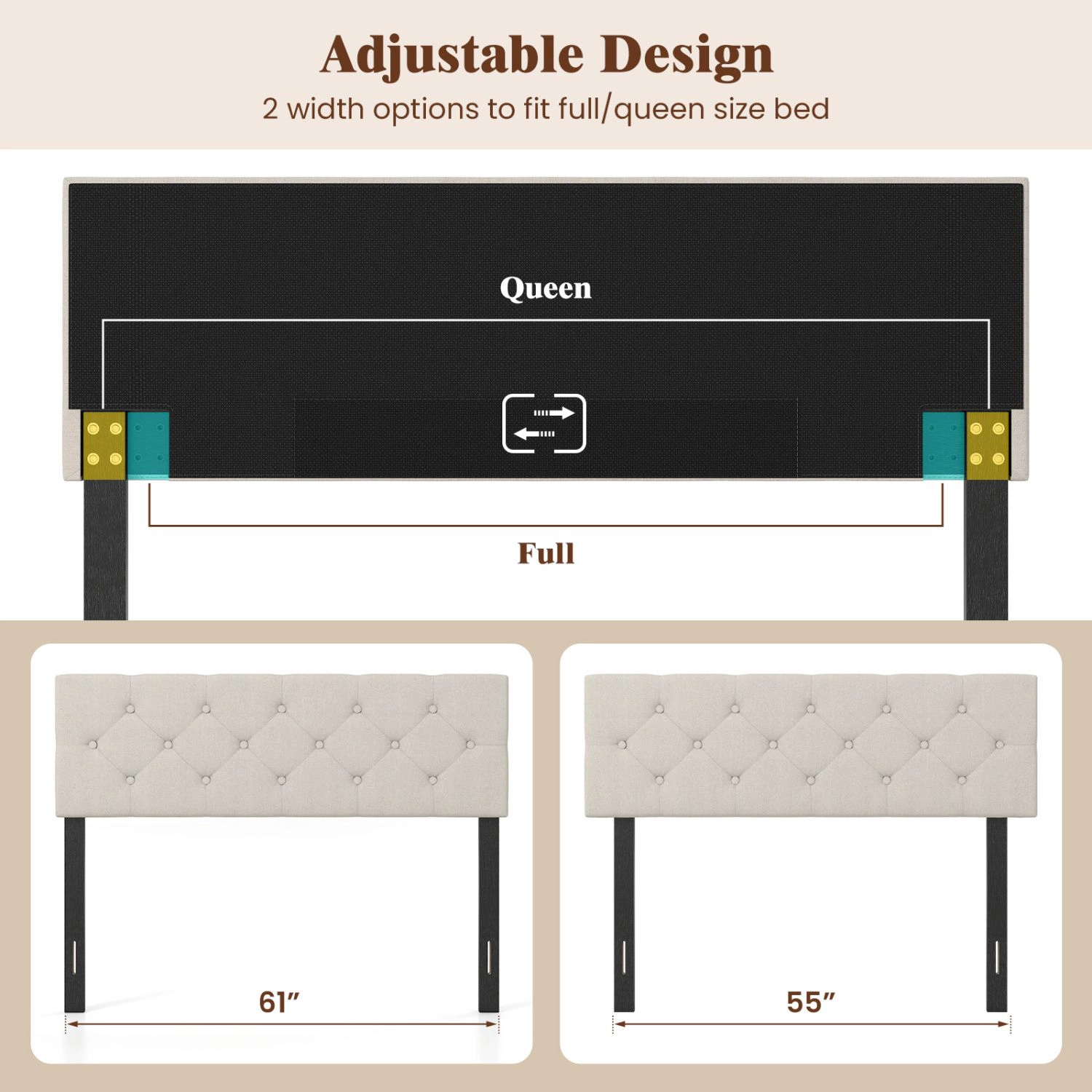 SlickBlue Adjustable Full Queen Upholstered Tufted Headboard