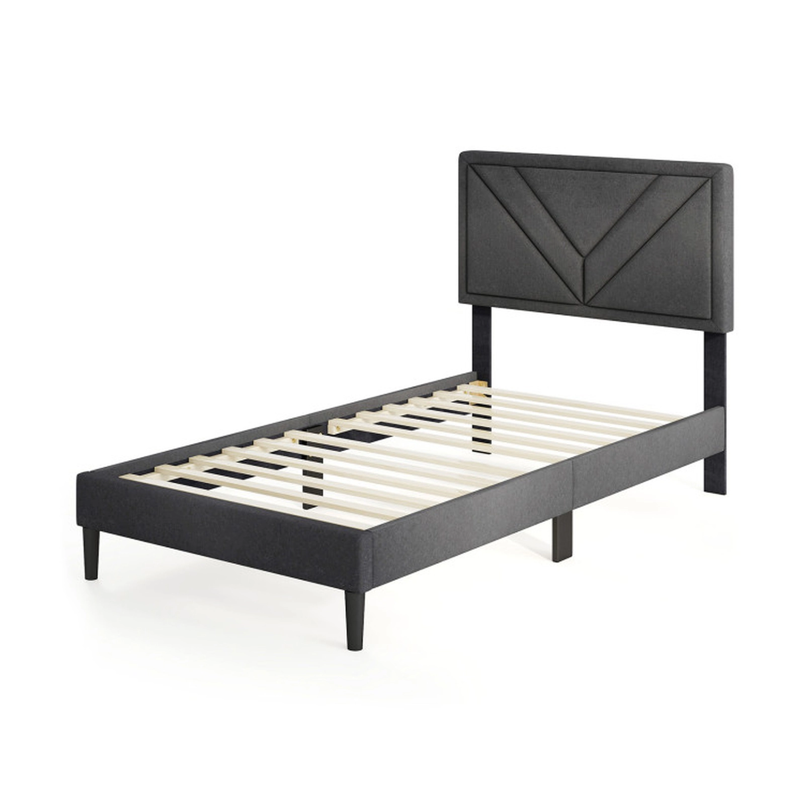 SUGIFT Twin Size Gray Upholstered Platform Bed Frame with Tufted Headboard and Wooden Slats 375-lb Slats