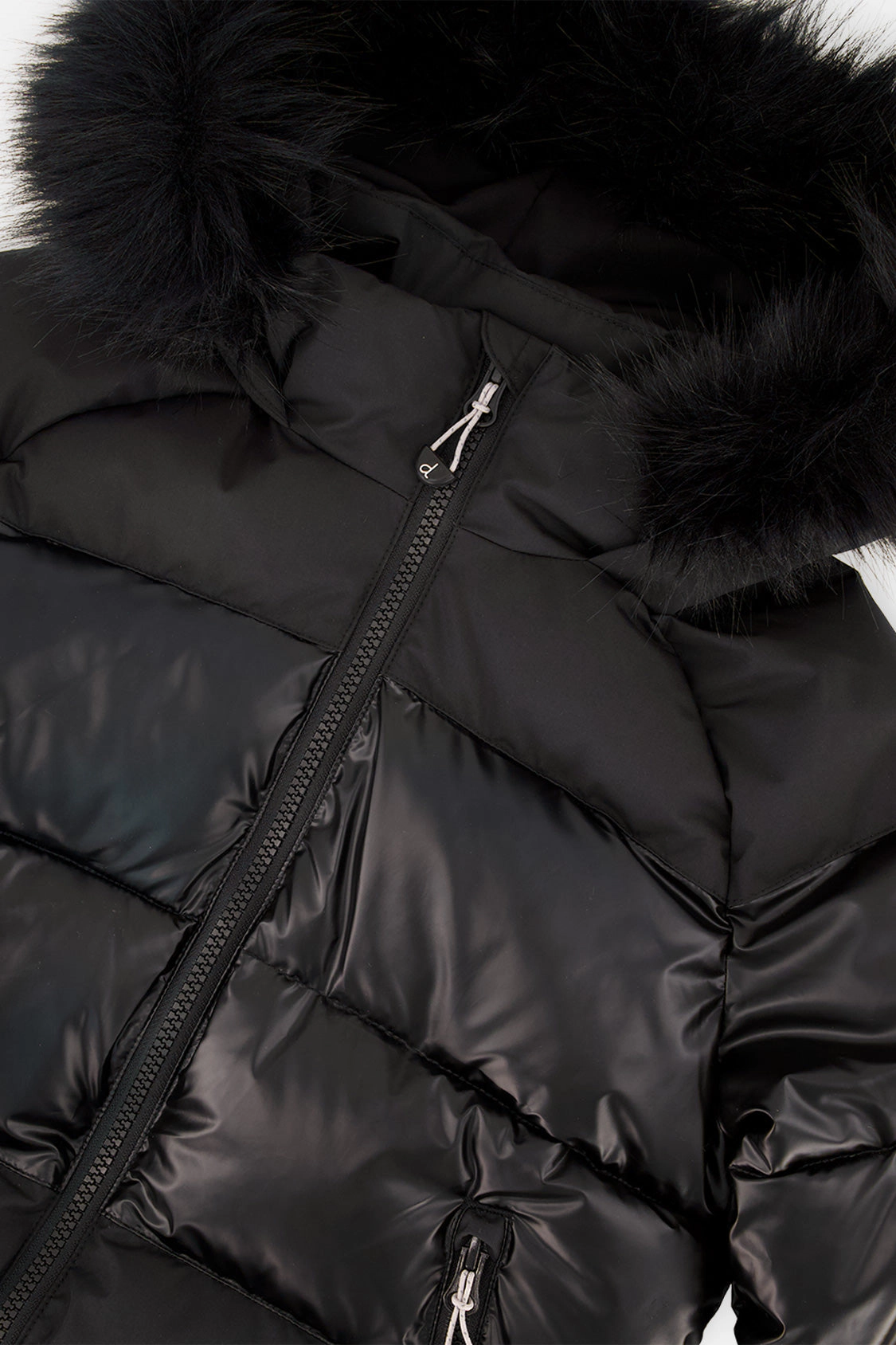 Deux par Unisex Faux-Fur Hooded Winter Jacket with Decorative Chest Pattern