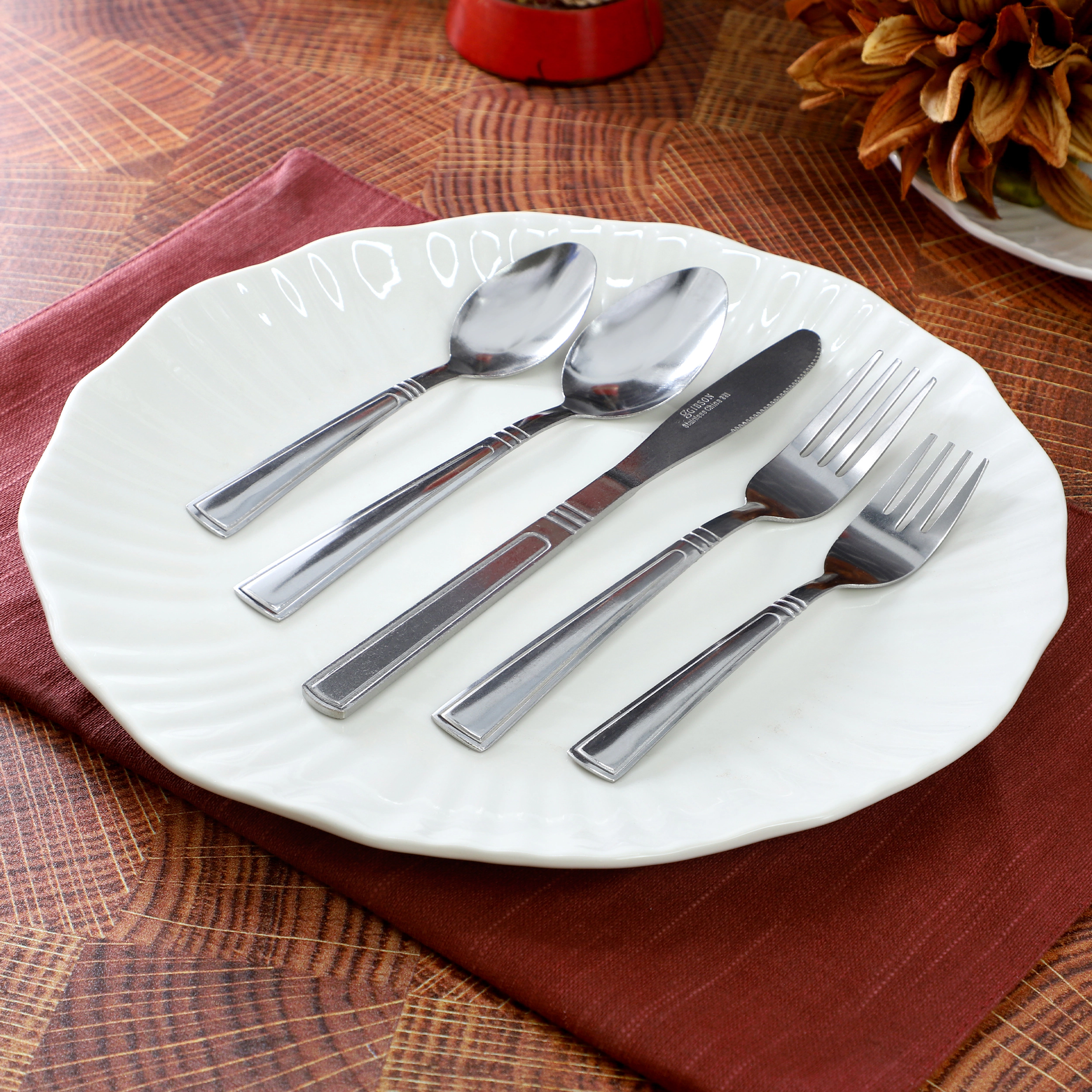 Gibson Tapani 45 Piece Stainless Steel Flateware Set with Serving Utensil in Silver