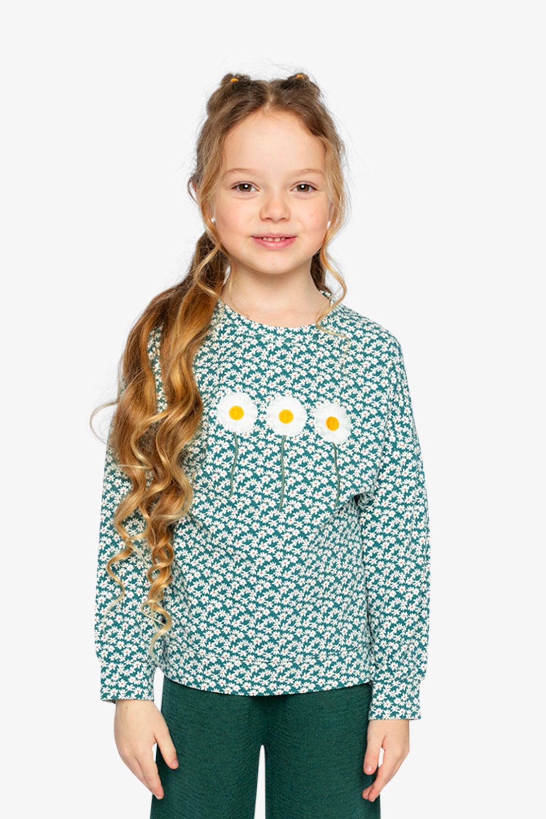 Deux par Girls Floral Print & Daisy Embroidered Jersey Long Sleeve T-Shirt