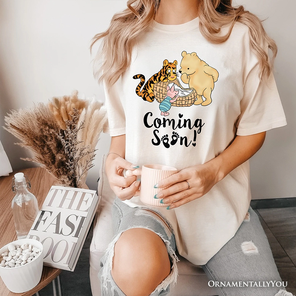 OrnamentallyYou Womens Winnie-The-Pooh Pregnancy Announcement Baby Coming Soon T-Shirt