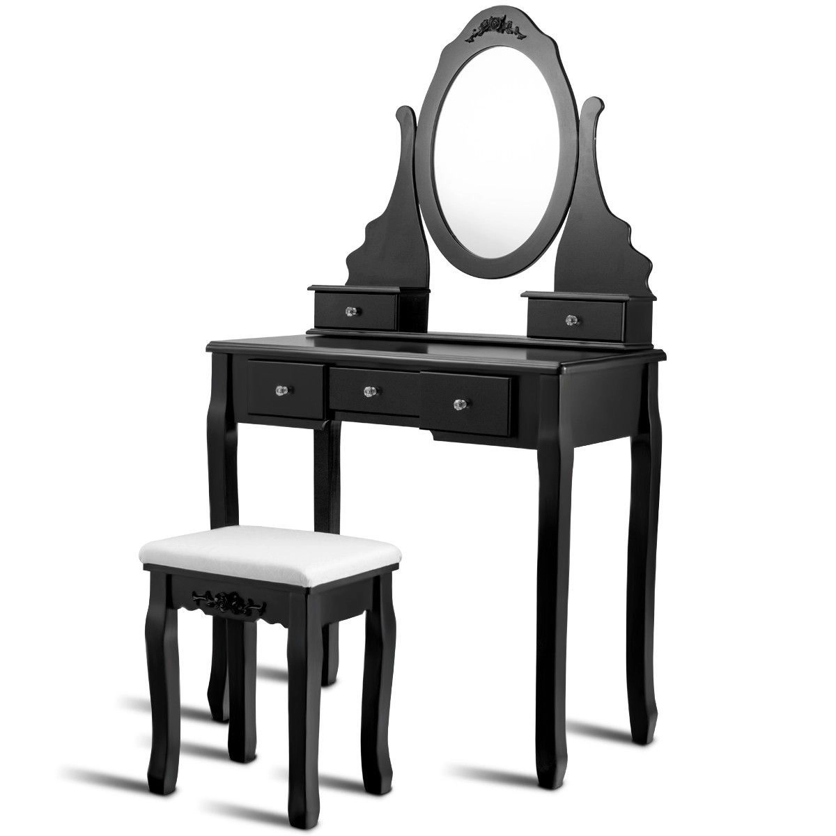 SlickBlue Mirrored Vanity Table Set with Stool and 5 Storage Drawers