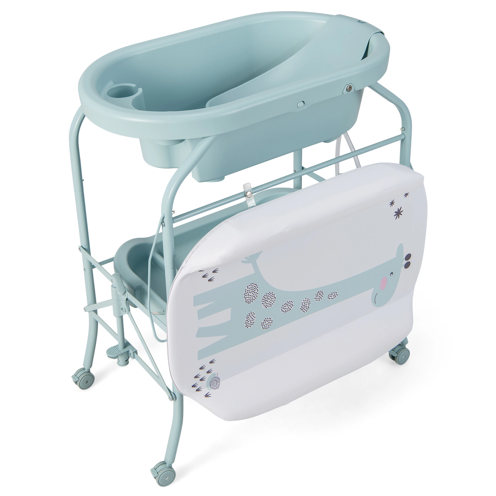 SUGIFT Folding Baby Changing Table with Bathtub and 4 Universal Wheels 33-lb Capacity Ages 0-12 Months Blue