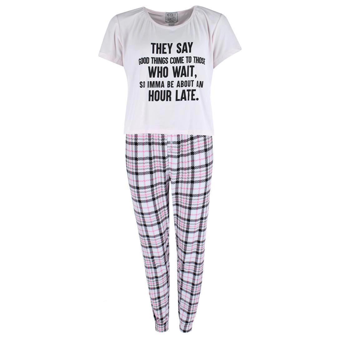 Mentally Exhausted Women's Hour Late Plus Pajama Jogger Set