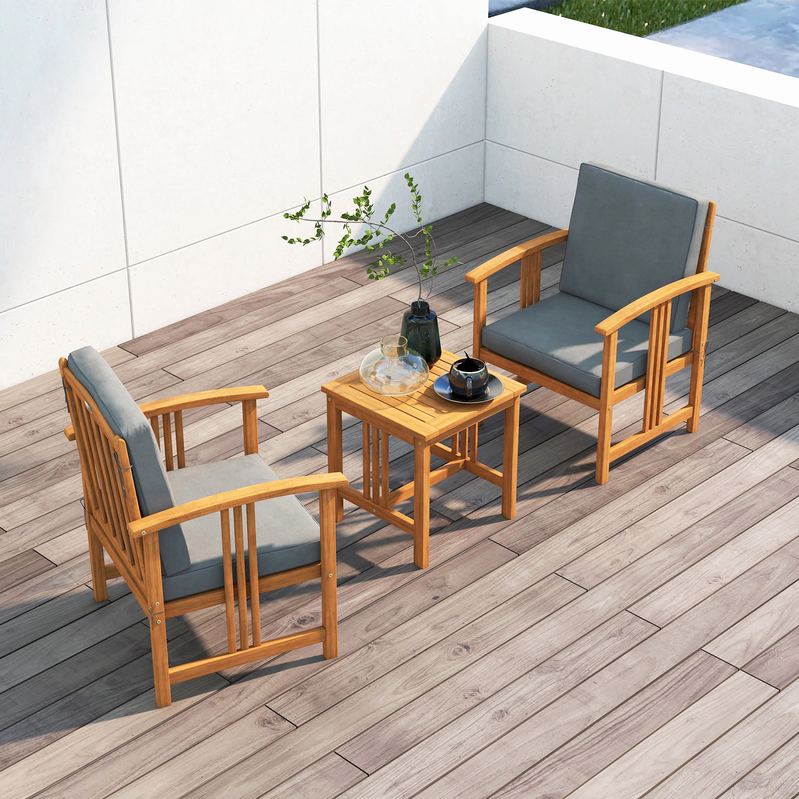 SUGIFT Outdoor Conversation Set with Armchairs and Table 360-lb Chair Capacity Gray