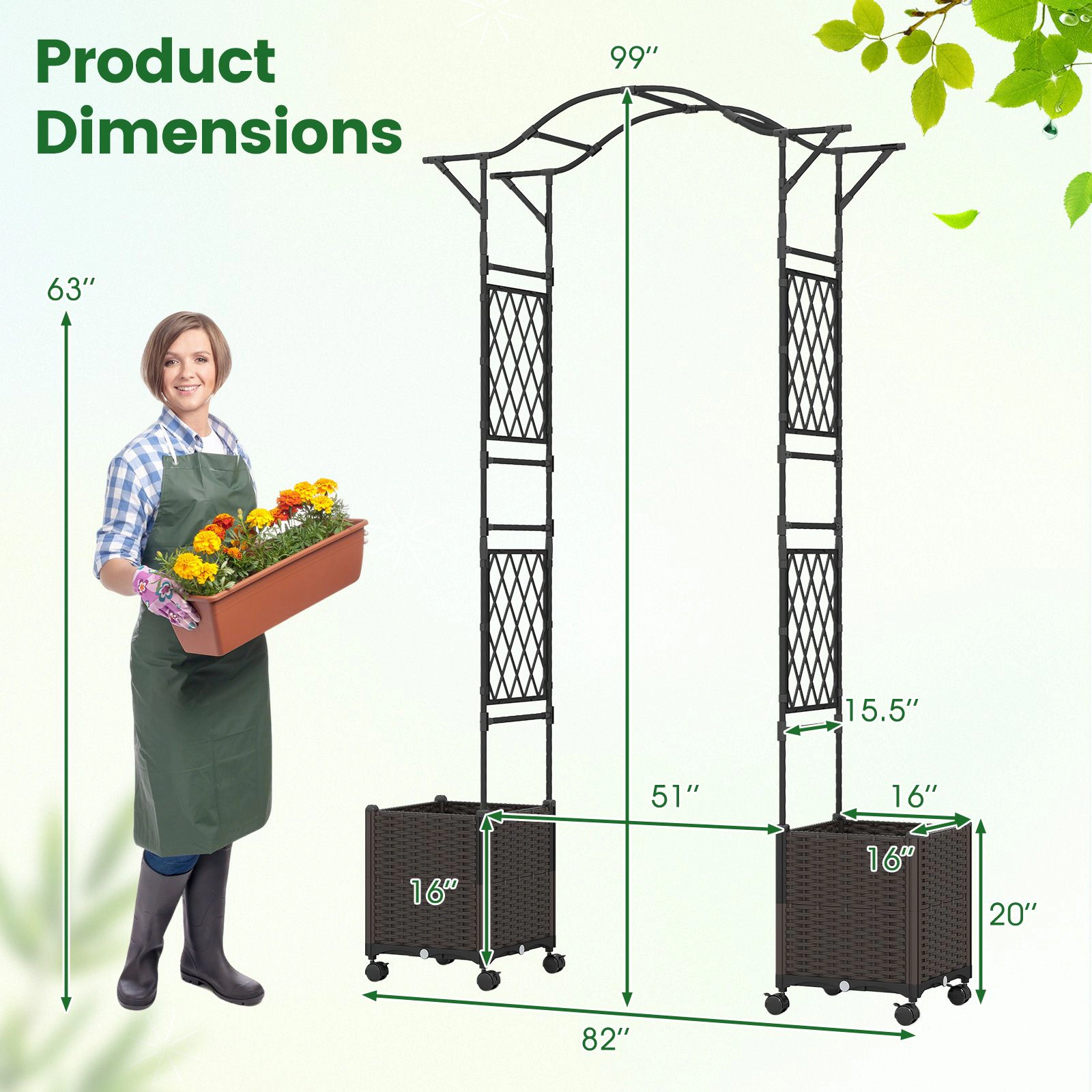 Slickblue Raised Garden Bed with Arch Trellis for Climbing Plants