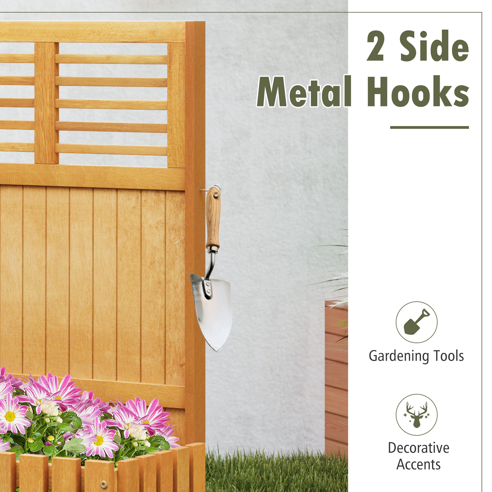 SUGIFT 41-in Tall 50-lb Capacity Natural Wood Raised Garden Bed with Privacy Screen Side Hooks and Slatted Bottom
