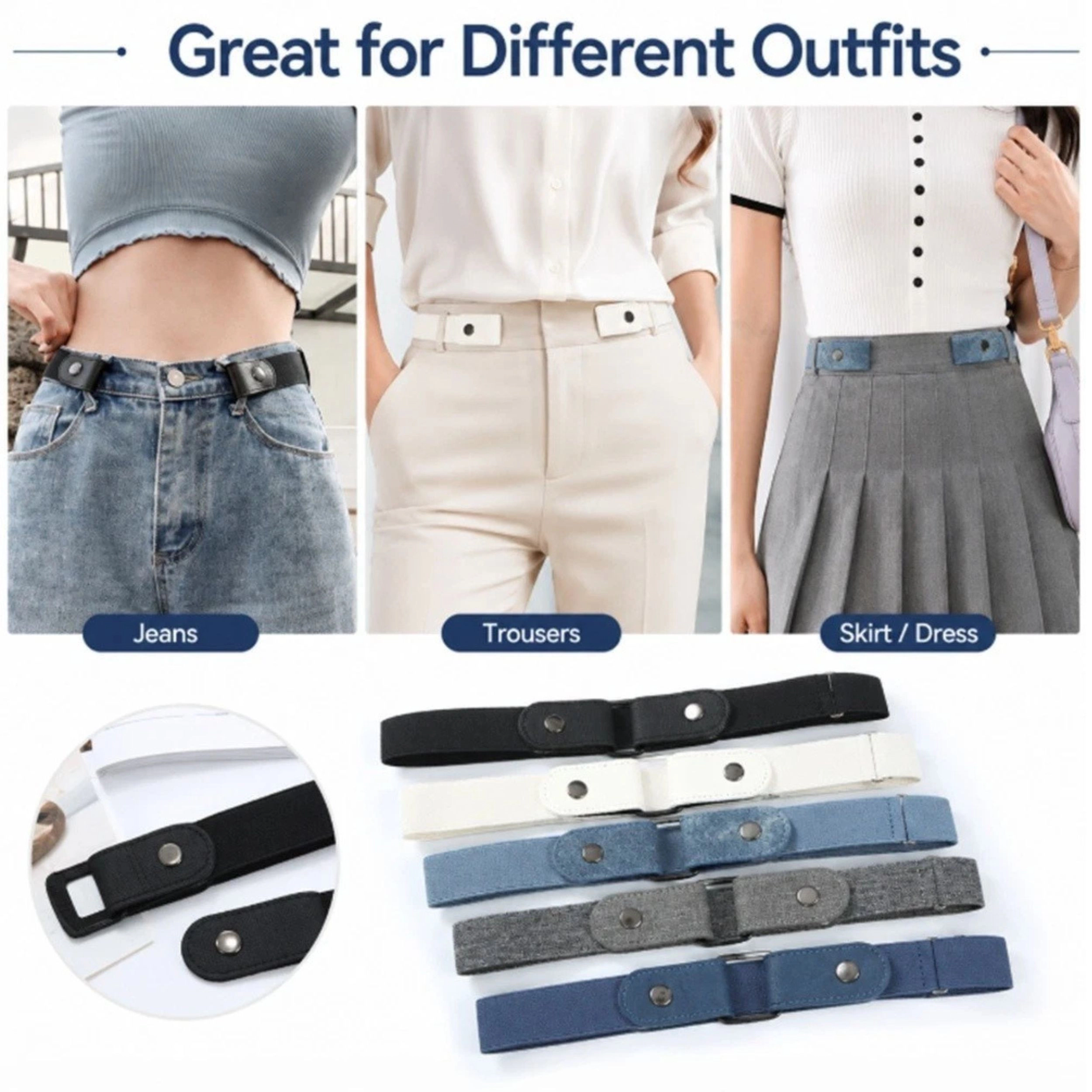 Home Collection Men & Women Pack of 5 No Buckle Elastic Stretch Waist Belts