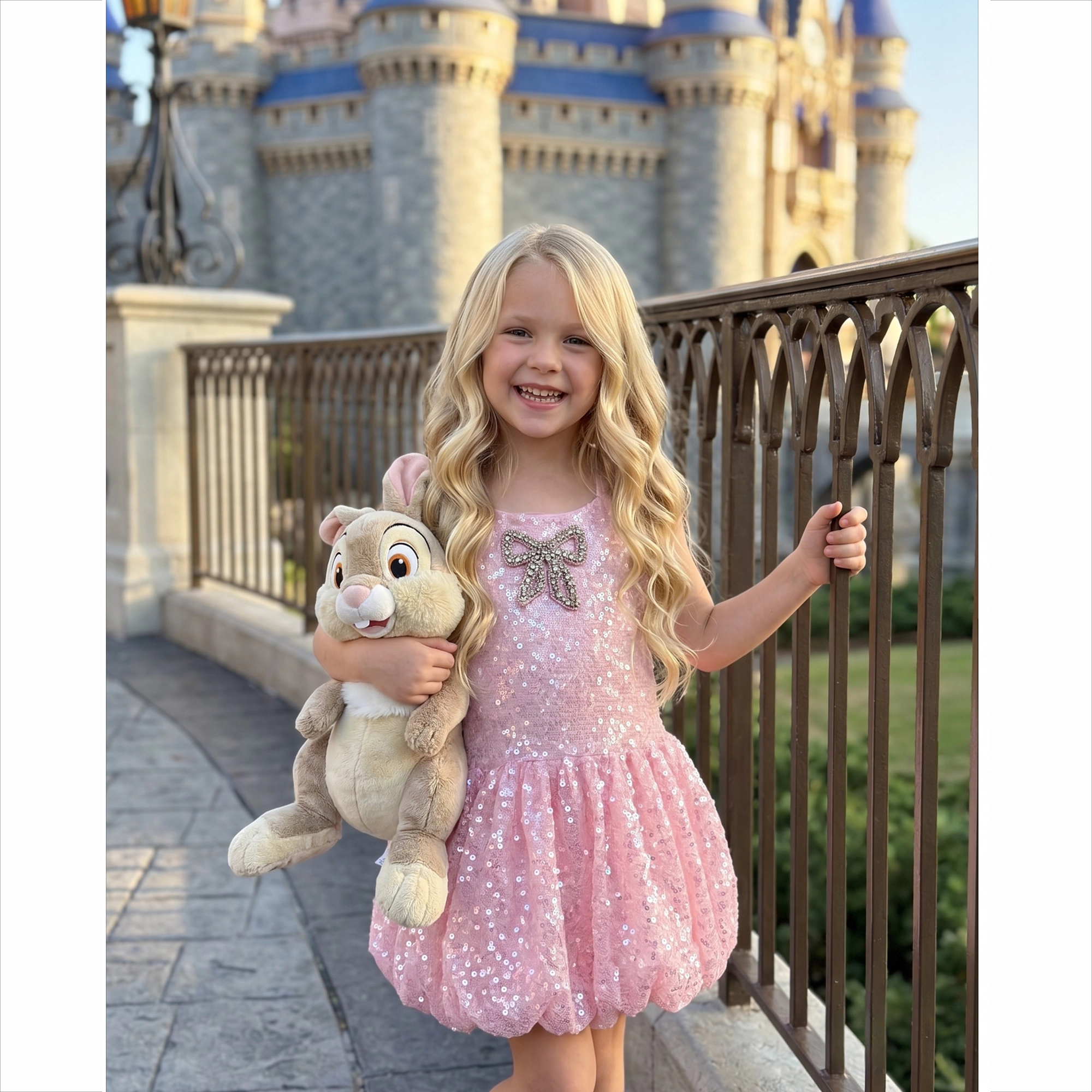 2Bunnies Girls' Sequin Sleeveless Bubble Dress with Rhinestone Bow