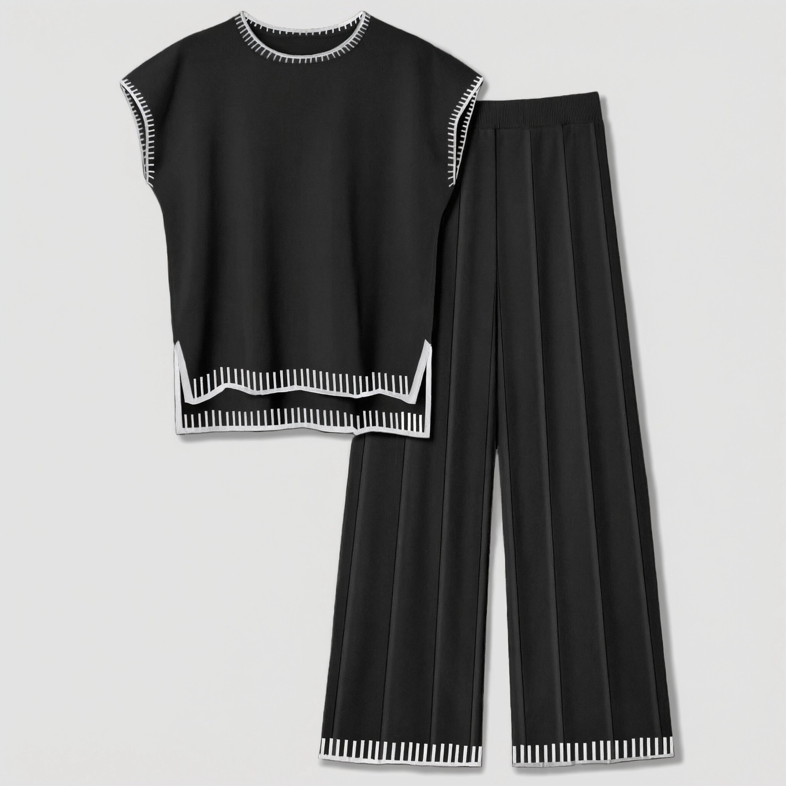Ekouaer Womens Matching Sets Knit Sweater 2 Pieces Outfits Pullover Tops Wide Legs Pants
