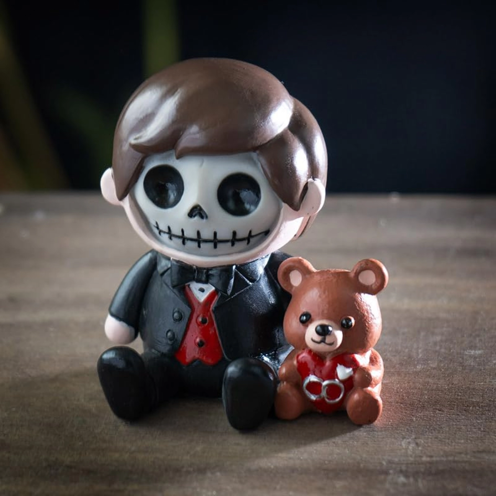 Pacific Giftware Furrybones Mr. Furrybones Figurine Skeleton in Formal Suit with Adorable Teddy Bear Friend 2.8 inch
