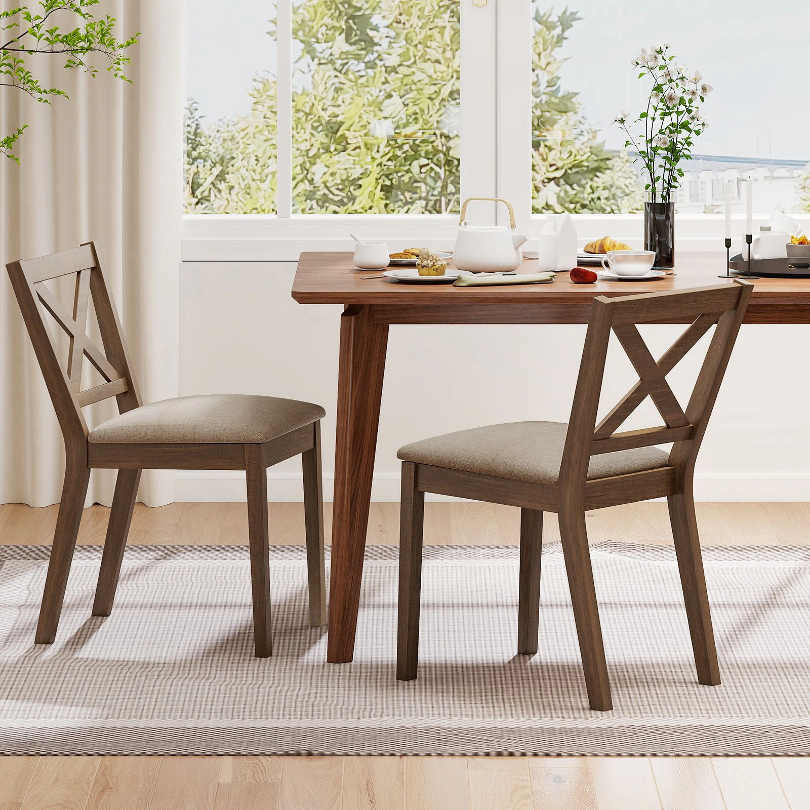 SlickBlue Upholstered Dining Chairs Set of 2, Rubber Wood Frame
