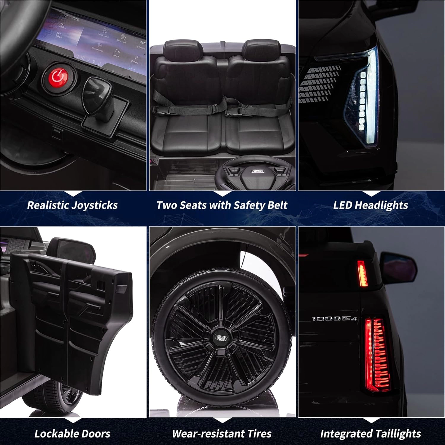 24V Licensed Cadillac 2-Seater Kids Ride On Car, Electric Truck w/ Remote, 130W Motors, LED Lights & Music