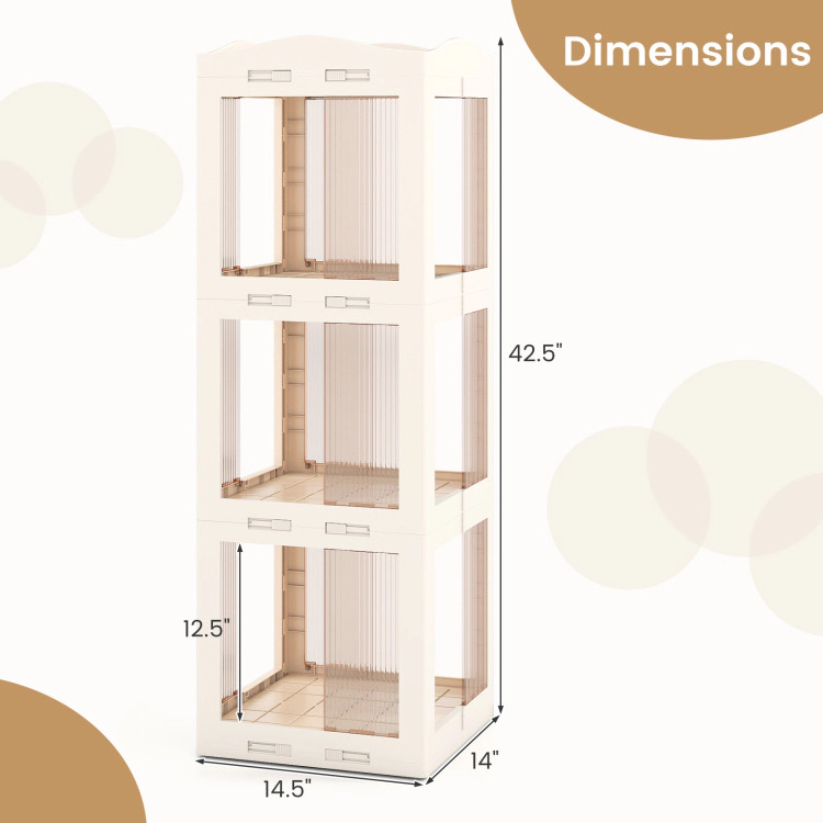 Hivvago 3-Tier Foldable Rotating Bookshelf with Swivel Base and Translucent Panels