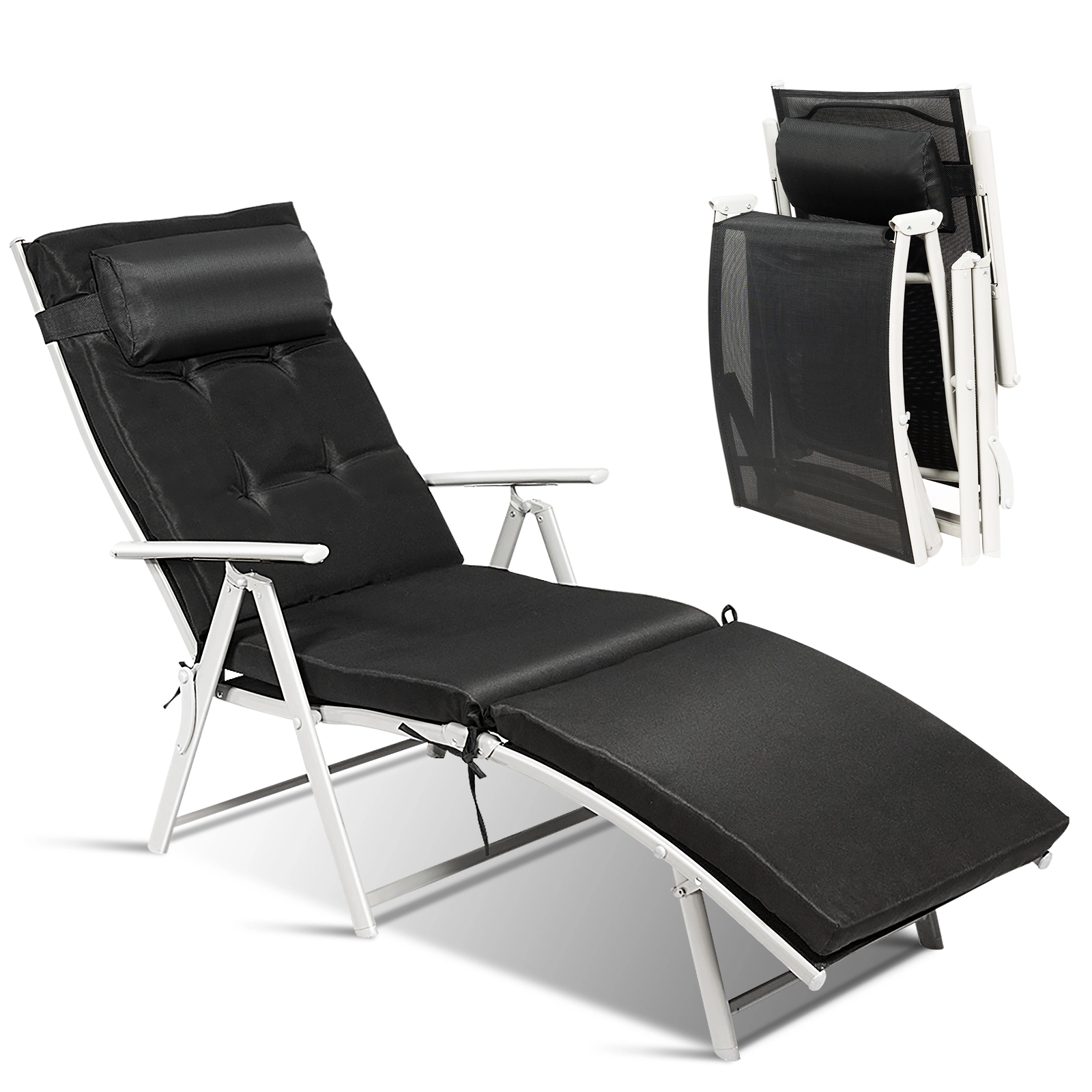 Hivvago Adjustable Outdoor Lightweight Folding Chaise Lounge Chair with Pillow
