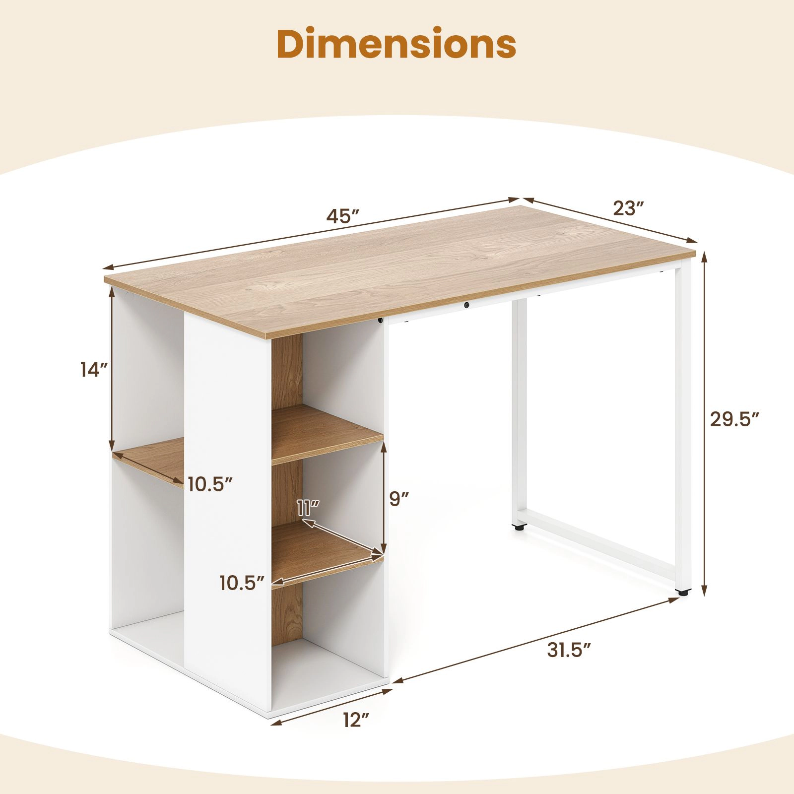 SlickBlue 45 Inch Computer Desk With 5 Storage Shelves