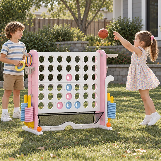 SUGIFT 4-in-1 Kids Giant 4 in a Row Game with Basketball Ring Toss and ...