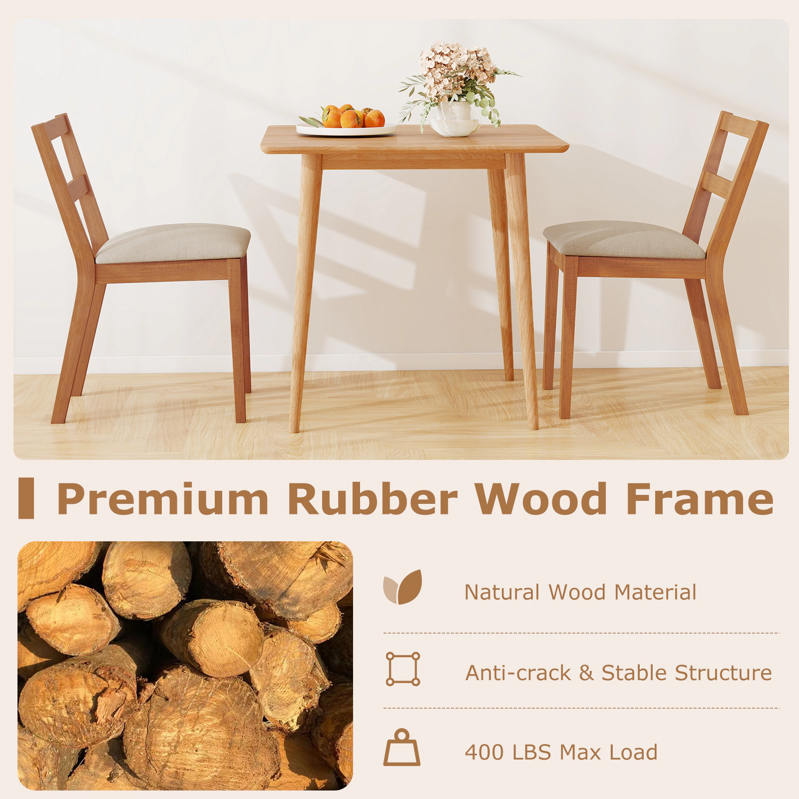 LJG Wooden Dining Chair Set of 2 Farmhouse Kitchen Chair with Upholstered Seat
