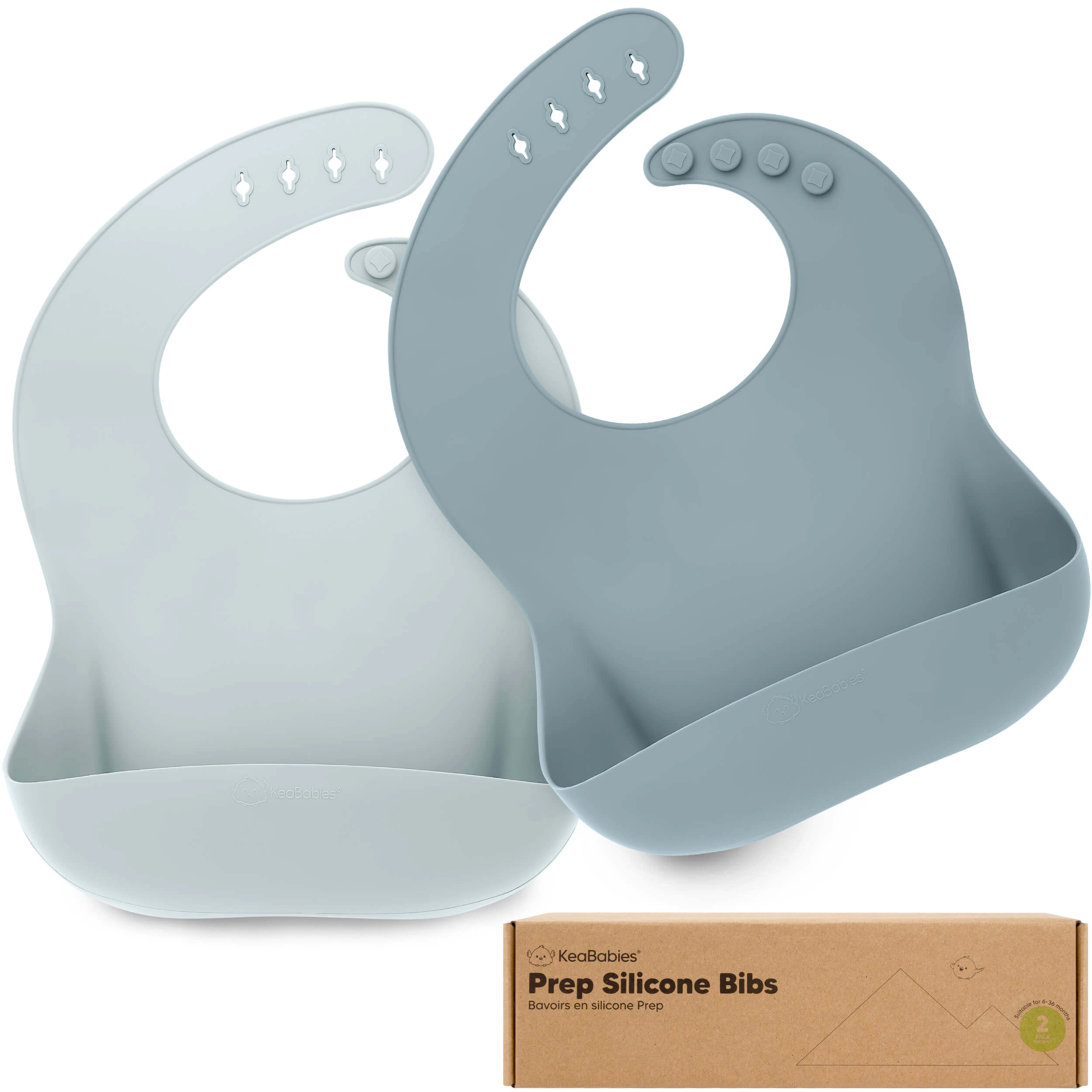 KeaBabies 2-Pack Prep Silicone Bibs for BLW Boys, Girls